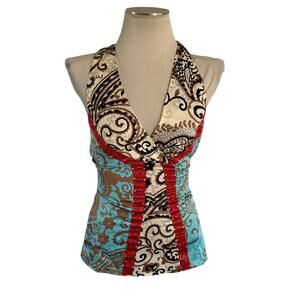NWT Y2K 2000s Halter Top Blouse Sz S Boho Fairycore Artsy Patchwork